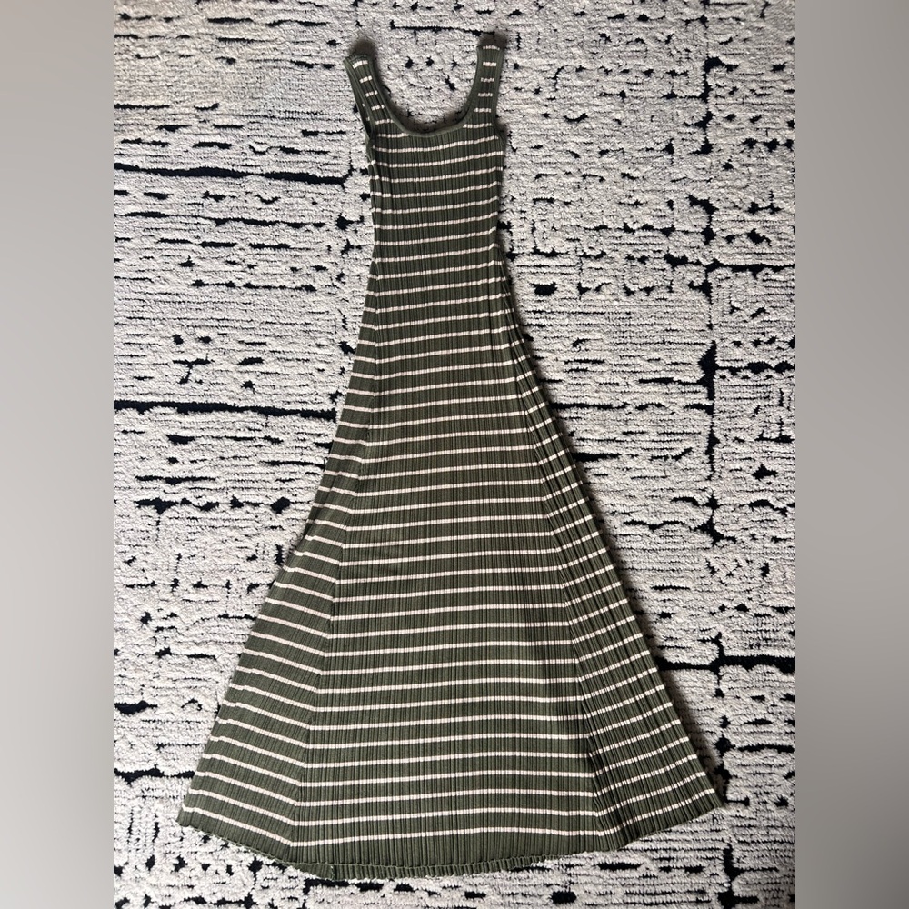 Aqua Striped Olive Green Maxi Dress